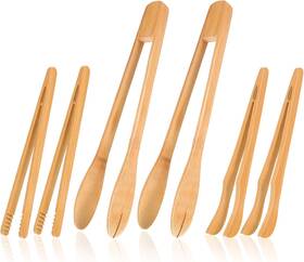 Tv-zopeal-223 Zopeal 6 Pcs Wooden Tongs Kitchen Long Bamboo Brown