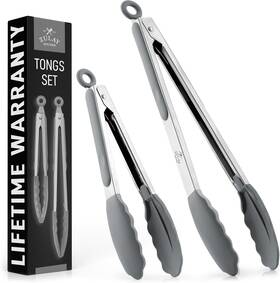 Z-tngs-stnlss-stll-2st-gry Zulay Kitchen Heat Resistant Bbq Tongs Stainless Steel Silver - Gray