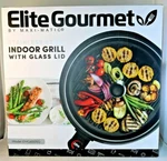 Elite Gourmet 12" Deluxe Indoor Grill Tempered Glass Lid Stainless Steel New. Fixed Price $45.00.
