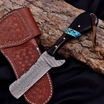 Hand Forged Damascus Steel Blade Bull Cutter Knife Full Tang With Leather Sheath. Fixed Price $149.00.