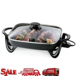 1500W 16-INCH Aluminum Electric Skillet Deluxe Nonstick Surface With Glass Cover. Fixed Price $104.10.