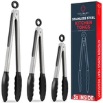 Kitchen Tongs With Silicone Tips Set Of 3 Heat Resistant For Serving Fo.... Fixed Price $15.05.
