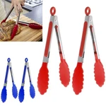 2 Kitchen Silicone Tongs Non Stick Stainless Bbq Cook Grilling Locking Food 10". Fixed Price $6.64.