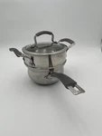 Epicurious 1.5 Quart Stainless Steel Pot With Steamer Insert Glass Lid 7 3/4WX6. Fixed Price $22.10.