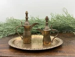 Mini Brass Coffee Pot Set 3 Dallah Pitchers On Tray Vintage Middle Eastern. Fixed Price $19.96.
