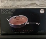 Eco + Chef 11 Wok Copper Series Ceramic Non-stick Coating W/lid & Silicon Grips. Fixed Price $40.00.