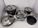 Infinite Circulon Hard Anodized Cookware 9 Pc Set 8 Qt Pot Skillets Pan. Fixed Price $99.99.