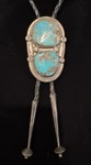 Vintage Large Sterling Silver & Turquoise Bolo Tie 1950S Bennett C-31. Fixed Price $528.00.
