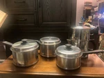 9 Pc Vintage West Bend Lifetime Waterless Cookware Stainless Usa Percolator Pots. Fixed Price $325.00.