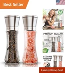 Salt And Pepper Grinder Set Of 2 Stainless Steel Adjustable Mills Modern Kitchen. Fixed Price $36.14.