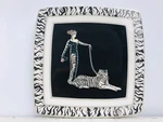 Italian Ceramics Icc Wild Cats Art Deco Black White Bengal Tiger Square Plate. Fixed Price $17.00.