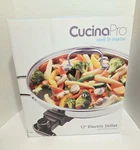Cucinapro Professional 12" Electric Skillet Stainless Steel Non-stick Glass Lid. Fixed Price $51.00.