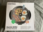 Chefman 12-INCH Round Electric Skillet Tempered Glass Adjustable New Box. Fixed Price $22.99.