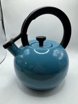 Circulon Teal Blue Enamel Kettle 2 Qt Whistling Stove Top Retro Kitchen. Fixed Price $21.99.