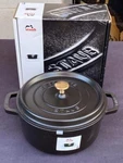 Staub Cast Iron 4-QUART Round Cocotte (black) Preowned.. Fixed Price $200.00.