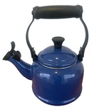 Creuset Marseille Blue Whistling Tea Kettle 1.25 Qt. Enameled Steel-euc!. Fixed Price $44.00.