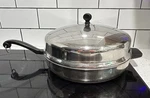 Vtg Farberware Aluminum Clad Stainless Steel 12" Frying Pan Skillet Dome Lid. Fixed Price $45.00.