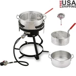 10QT Aluminum Pot Set W/ Gas Burner Stand Perforated Basket Thermometer Cooking. Fixed Price $105.01.