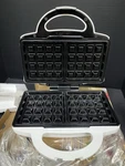Durabrand Belgian Style Electric Waffle Maker Non Stick White Model 3851. Fixed Price $19.99.