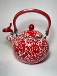 Calypso Reston Lloyd Red White Splatter Enamel Tea Kettle Rustic Farmhouse 2 Qt. Fixed Price $24.99.