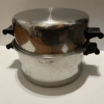 Vtg Saladmaster Stainless Steel Stock Dome Lid Egg Poacher Insert & Cups Lot. Fixed Price $82.00.