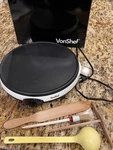 Vonshef Electric Crepe Maker 12 Inch White With Supplies. Fixed Price $35.00.