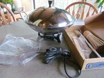 Vtg. Farberware Stainless Steel Electric Wok #303-STEAM Rack & 8-PC. Untensils. Fixed Price $50.00.