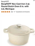 Berghoff Neo Enameled Cast Iron 3QT. Round Dutch Oven, Matching Lid, Oven.... Fixed Price $47.99.