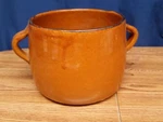French 2 Handle Bean Pot Or Cassolette. Stoneware Honey-brown Glaze. 8" X 6.5". Fixed Price $27.00.