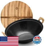 Wangyuanji 13.4 Inch Cast Iron Wok Lid Flat Bottom Chinese Fry Pan. Fixed Price $63.88.