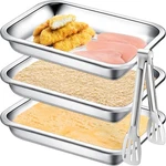 Breading Trays Set Of Large 10.4 X 7.7 10.63 7.87 1.9 Inches, Silver. Fixed Price $26.05.