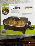 Presto 12-INCH Electric Skillet Model 07117 Non-stick Cast Aluminum Glass Cover. Fixed Price $32.00.