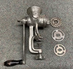 Vintage 'the Home 65' Food Meat Grinder Chopper Mill + Cutters W/ Wooden Handle. Fixed Price $24.49.