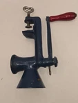 Vintage West Germany Cast Iron Hand Crank Meat Grinder Clamp Mount Blue Red. Fixed Price $24.50.