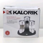 Kalorik PPG-40738BK Rechargeable Stainless Steel Salt And Pepper Grinder Set. Fixed Price $38.00.