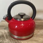 Kitchenaid 2 Qt. Red Enamel Whistling Tea Kettle W/ Full Handle & Trim Band. Fixed Price $21.99.