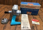 Vintage Universal Tab-l-top Food & Meat Chopper #1595 Deluxe W/box Aqua Blue. Fixed Price $30.00.