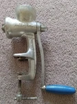 Vintage Maid Of Honor Meat Grinder 4702-35 Wooden Blue Stripe Handle Great Condi. Fixed Price $8.88.