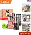 Modern Salt And Pepper Grinder Set Of 4 - Stylish Glass & Steel Kitchen Tools. Fixed Price $60.99.
