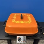 Vtg Mcm Westinghouse Simm-r-matic Non-stick Fry Pan Electric Skillet Orange HL42. Fixed Price $70.00.