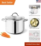 4 Qt Mirror Polished Stainless Steel Stock Pot With Glass Lid For Gourmet Chefs. Fixed Price $55.70.