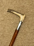 Victorian Tewkesbury Walking Stick Cane - Antler Fritz & Hallmarked 1896 Silver. Fixed Price $168.33.