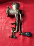 Best Made 2203-15 Manual Meat Grinder Silver Blue Metal Handle Clamp Blade Disc. Fixed Price $12.50.