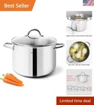 4 Qt Mirror Polished Stainless Steel Stock Pot With Glass Lid For Gourmet Chefs. Fixed Price $55.99.