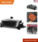 Premium 1500W Electric Skillet: Deep Dish, Rapid Heat, Non-stick, Family-sized. Fixed Price $107.99.