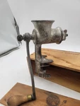 Vintage Montgomery Wards Meat Sausage Grinder Cast Iron Hand Crank Wood Box. Fixed Price $28.99.