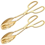 2 Pack Gold Serving Tongs Buffet For Kitchen Cooking 10 Inch Stainless Steel .... Fixed Price $28.68.