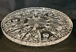 Vtg Heavy Pressed Glass Cake Plate Pedestal Stand Pinwheel Starburst 10.5IN. Fixed Price $14.99.