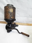 Early Royal Cast Iron Coffee Mill Wall Grinder Tin Top Hopper Kitchen Tool 1894. Fixed Price $249.99.