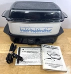 Vtg West Bend 4 Qt Slow Cooker Blue Geese Pattern W/ Glass Lid - Tested. Fixed Price $39.99.